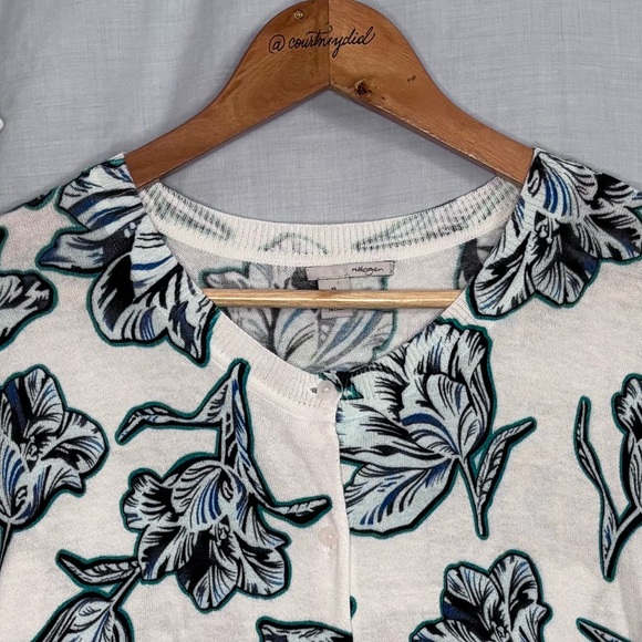 Halogen White with Blue and Green Floral Button Front Cardigan Sweater Size XL - Picture 9 of 16